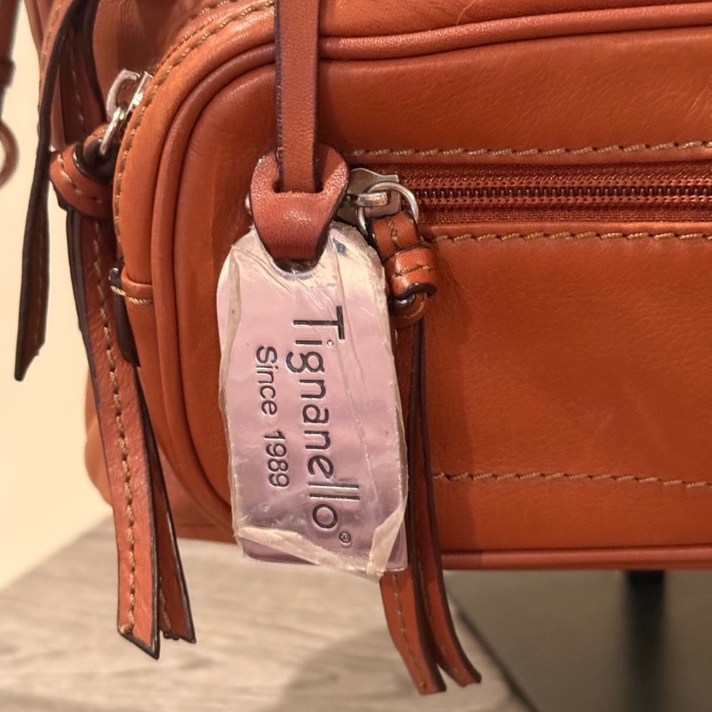 Tignanello Brown Genuine Leather Shoulder Bag Multi-Pocket Satchel Purse - Picture 7 of 17